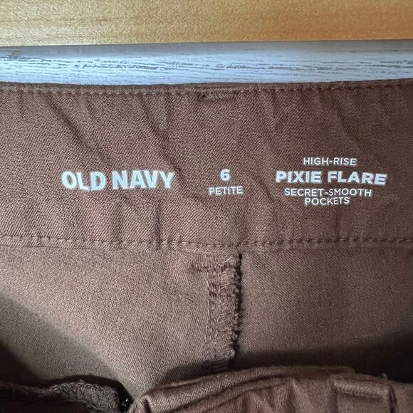 Old Navy Pants Womens Size 6 Petite Chocolate Brown High Rise Pixie Flare - Picture 3 of 16